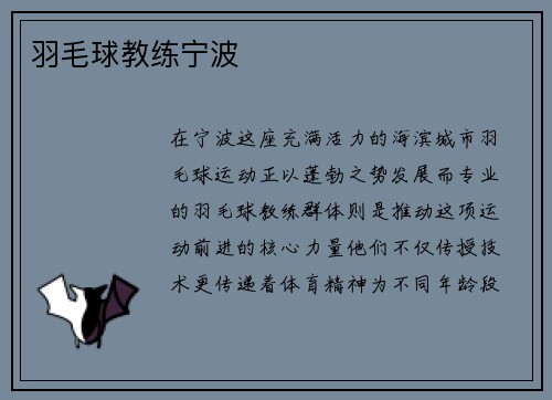 羽毛球教练宁波